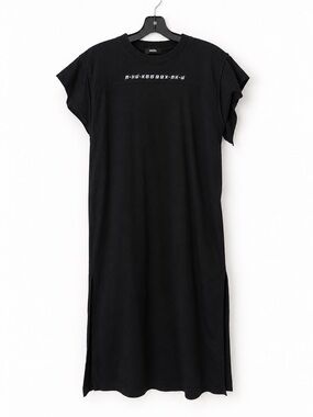 Diesel Black Cotton Midi T-Shirt Dress Side Slits